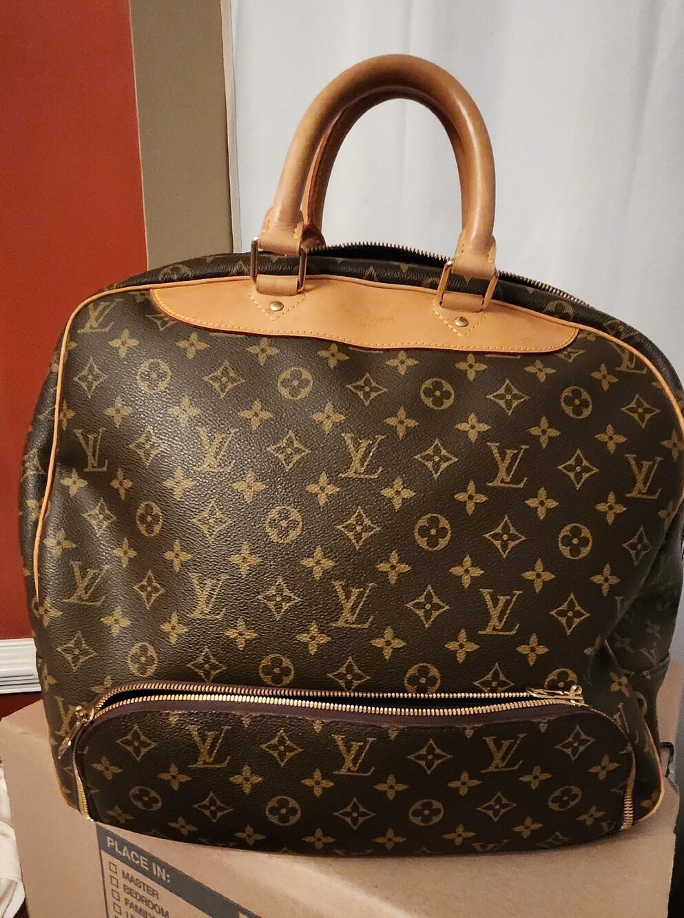 Vintage Louis Vuitton Brown Monogram Canvas Weekender with Tan Leather Trim